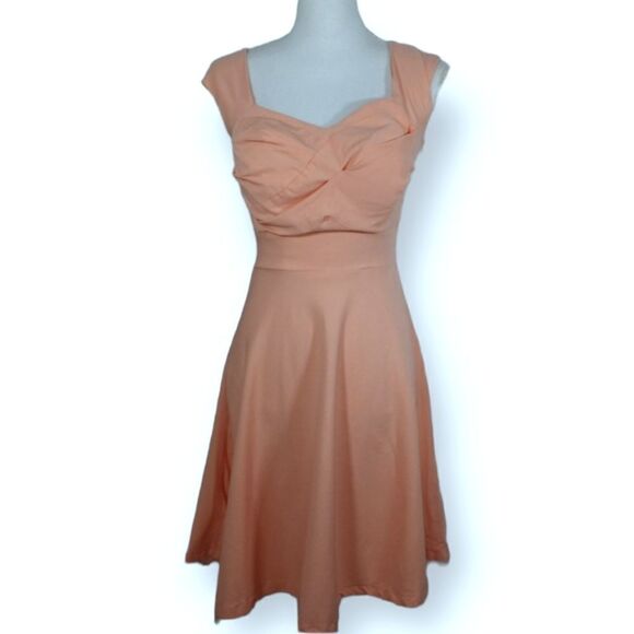 DRESS V FIT & FLAIR PEACH DRESS SZ.L EUC - Picture 1 of 6